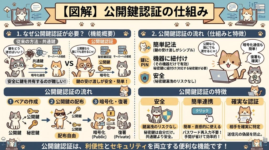 公開鍵認証（こうかいかぎにんしょう）図解