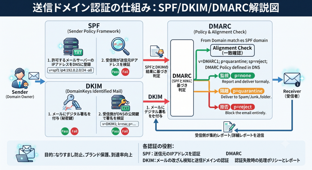 送信ドメイン認証の仕組み（SPF/DKIM/DMARC）