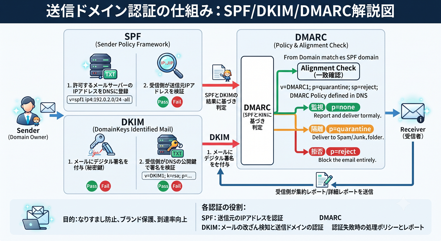送信ドメイン認証の仕組み（SPF/DKIM/DMARC）