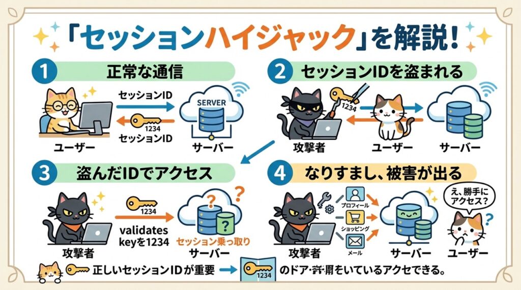 セッションハイジャック（session hijack）図解