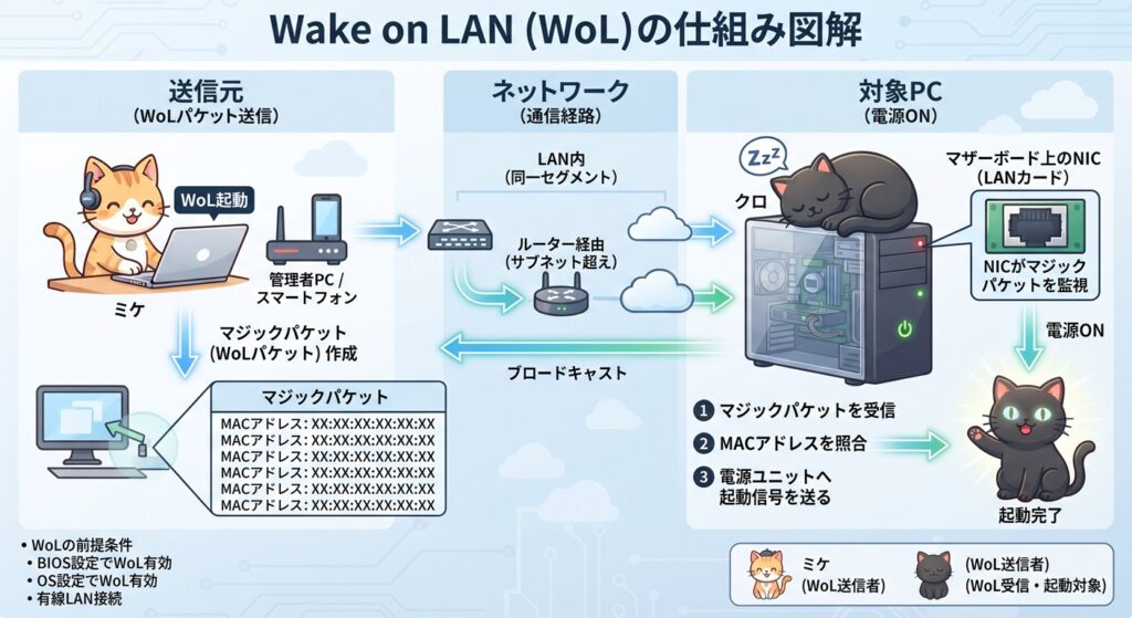 Wake on LAN（WoL）図解