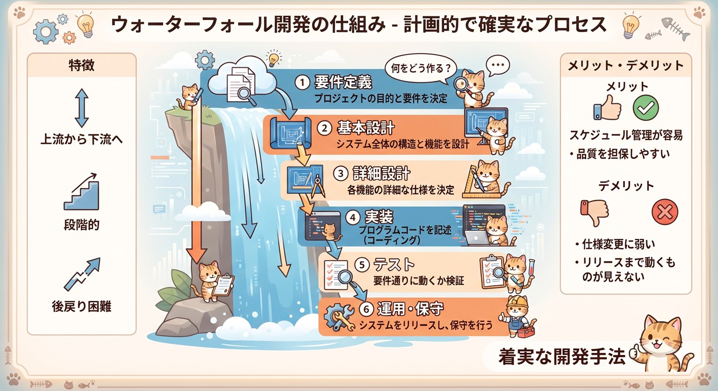 ウォーターフォール開発図解