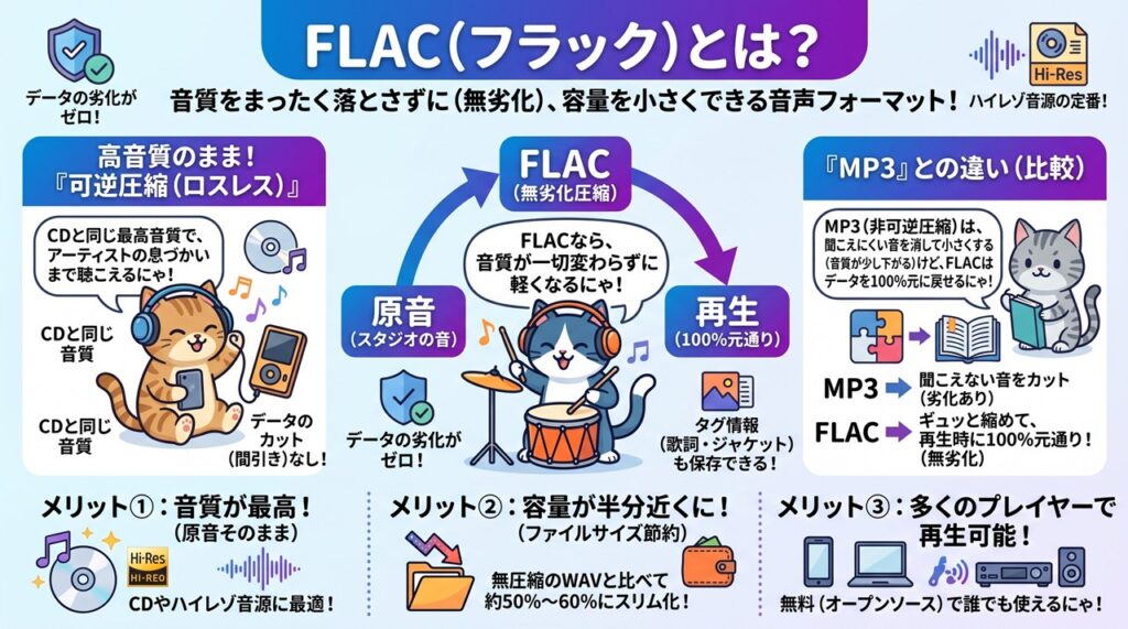 FLAC(フラック/Free Lossless Audio Codec)図解