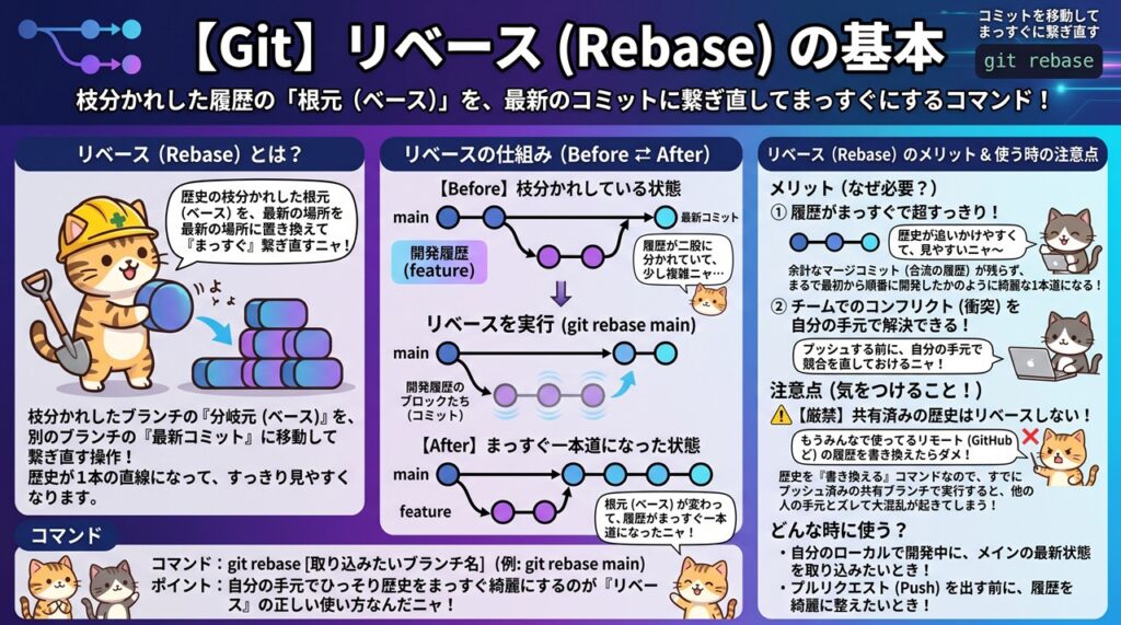 【Git】リベース(Rebase)図解