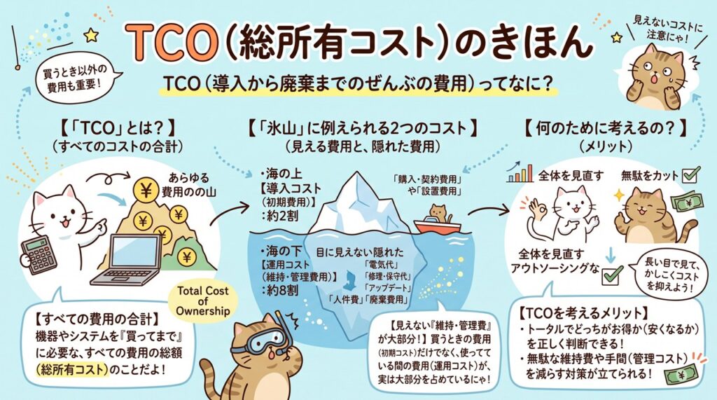 TCO（ティーシーオー、Total Cost of Ownership）図解